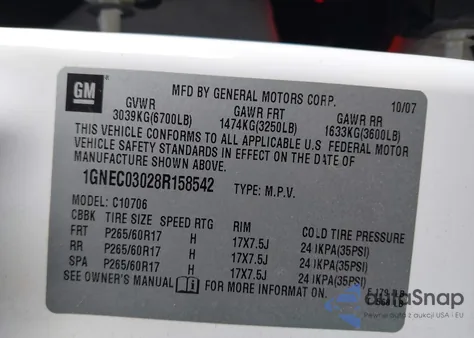 2008 Chevrolet Tahoe Police z USA, uszkodzony, nr VIN 1GNEC03028R158542